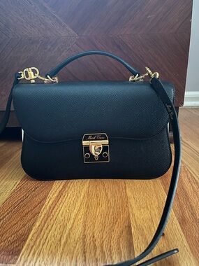 Mark Cross Dorothy Bag crossbody top handle shoulder black white gold hardware